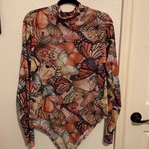 Long Sleeve Mesh Butterfly Bodysuit